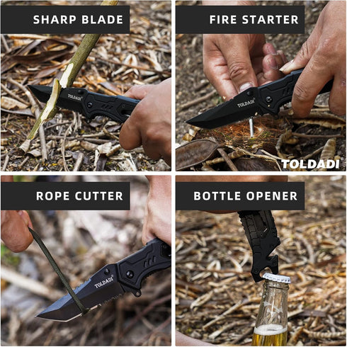 Pocket Knife With Clip, Folding Knife, Pocket Knife for Men,Sharp Hiking Camping Fishing Work Outdoor Survival Men knives (400C-BLACK)...