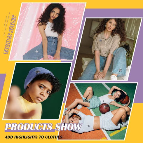 Syhood 24 Pieces Star Patches Iron on Rhinestone Adhesive Sequin Glitter Star Patches Appliques for Clothing Jeans Repair Decoration(1.57 Inch,Bla...