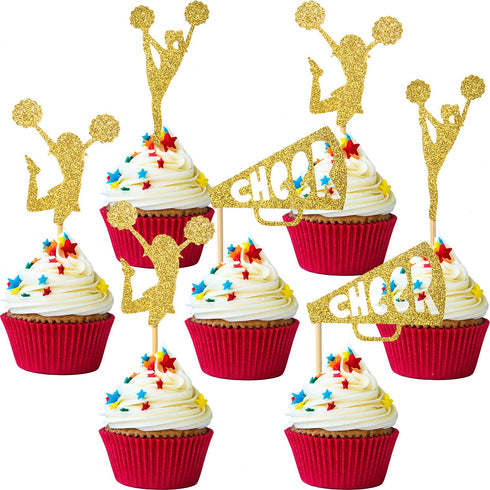 36 Pieces Cheerleader Cupcake Toppers Glitter Cheerleading Gymnastics Cupcake Picks Cheer Team Cake Decorations Gymnast Girl Toothpicks Cake Decor...