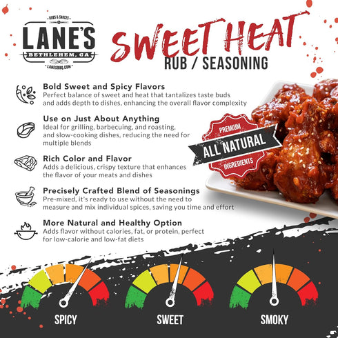 Lane's Sweet Heat Rub Seasoning, All-Natural BBQ Brisket Rub Goes Well with Butt Rub Seasoning, No MSG Brisket Seasoning &, Made in USA, 4.0 Oz...