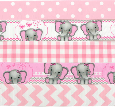David accessories Elephant Grosgrain Ribbon Tape 1.5" Wide x 25 Yards Total-5 Rolls 5 Yards for DIY Handmade Hair Bow Headwear Wedding Festival Ho...