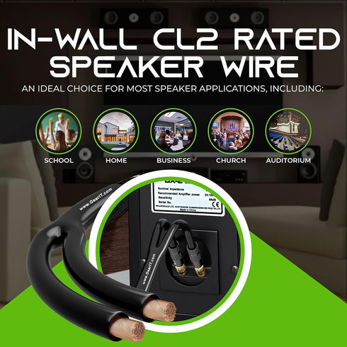 GearIT 12AWG Speaker Cable Wire with Gold-Plated Banana Tip Plugs (6 Feet) in-Wall CL2 Rated, Heavy Duty Braided, 99.9% Oxygen-Free Copper (OFC) -...