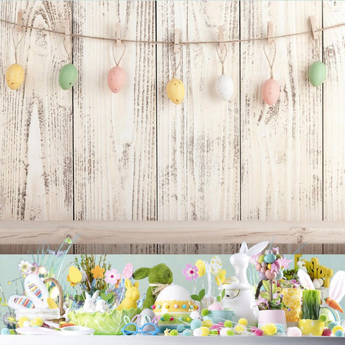 Baocicco 5x3ft Happy Easter Backdrops for Photography Colorful Easter Eggs Backdrop White Rustic Wood Board Backdrop Children Adults Photo Shootin...