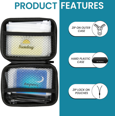 Day and Night Pill Organizer 14 Mini Pill Bags Color Coded, Pre-Labeled Days of The Week, Travel AM PM Pill Organizer 7 Day 2 Times A Day Small Me...