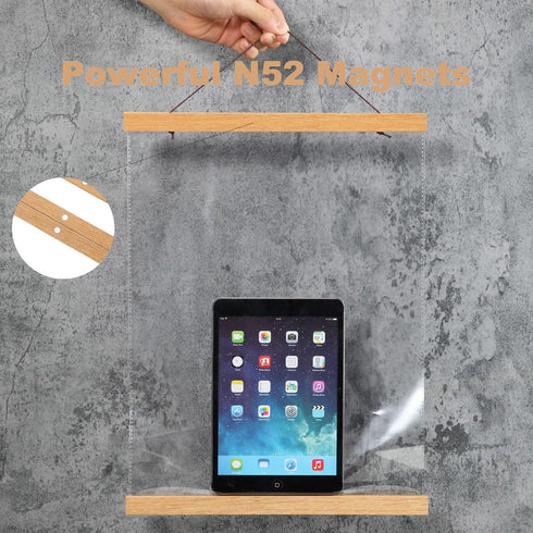 FALAMON 2 Pack Magnetic Poster Hanger Frame, 11x14 11x17 11x22 Teak Wood Magnet Poster Frame for Hanging Posters, Prints, Photos, Pictures, Maps, ...