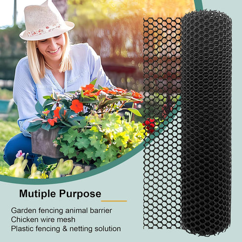 Chicken Plastic Wire Fencing Mesh - Heavy-Duty Plastic Chicken Black Wire Fence Mesh for Gardening, Barrier Netting, Poultry Dogs Rabbit Fencing (...