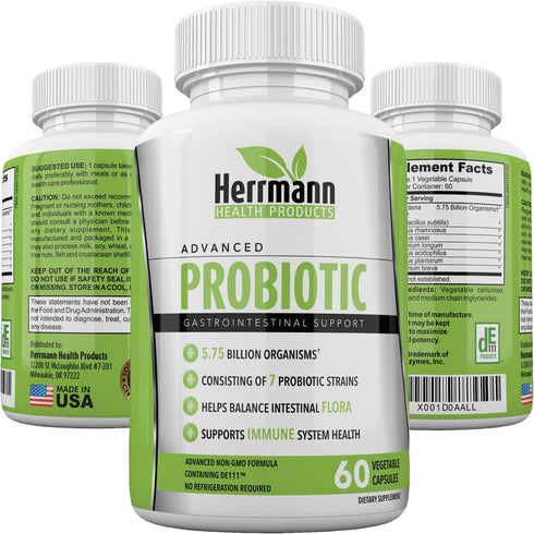 Probiotics by Herrmann Health Products | Probiotic for Men and Women | High Potency 7 Strain Formula | 5.75 Billion Organisms per Capsule | Non-GM...