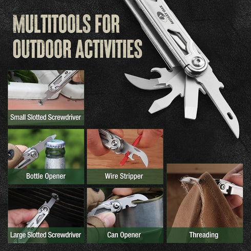 Mossy Oak 12-in-1 Multitool Pocket Knife with Pouch, Stainless Steel Multitool Knife with Clip, Survival Tools with Scissors, Bottle Opener, Wire ...