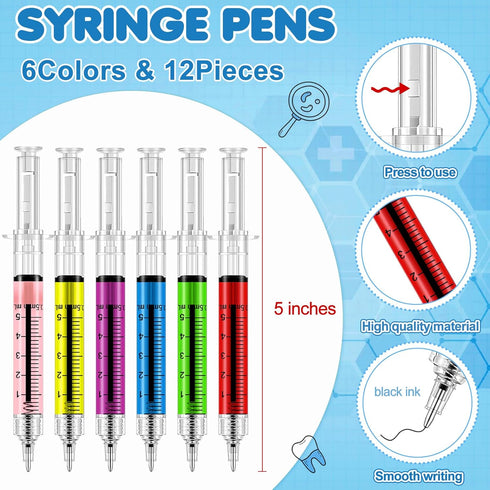 48 Pieces Fun Nurse Pens Set 12 Pcs Syringe Pens 12 Pcs Pill Pens 24 Pcs Blood Bag Sticky Notes Retractable Novelty Ballpoint Pen Cute Ballpoint P...
