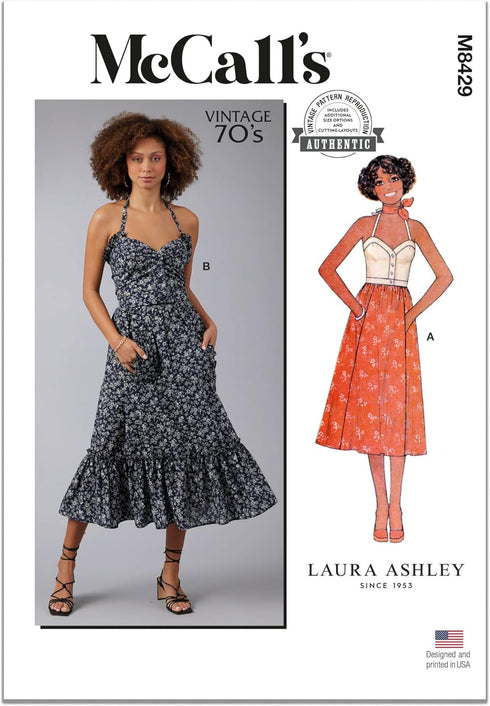 McCall's Misses' Vintage 1970's Top and Skirt Sewing Pattern Kit by Laura Ashley, Design Code M8429, Sizes 18-20-22-24-26...