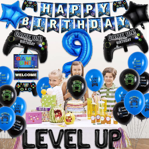 9th Video Game Birthday Party Decoration Balloons Game on Party Supplies Set Include Happy Birthday Banner Foil Balloon Latex Balloon Ideal for Ki...