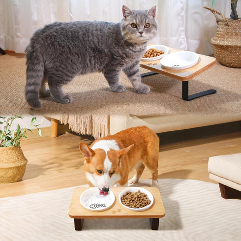 5" Ceramic Cat Bowl with Paws Pattern, Cat Food Bowl for Food and Water, Healthy Cat Dishes for Indoor Cats and Small Dogs, Dishwasher Safe & Micr...
