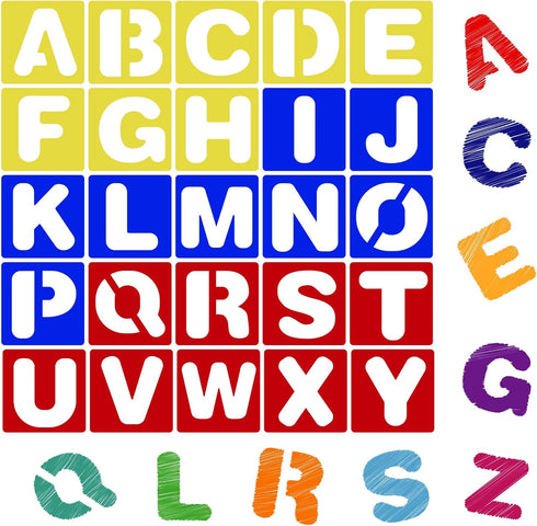 Karty Alphabet Letter Stencil Set for Kids and Adults - Painting, Lettering and Drawing Templates - Large Plastic ABC Stencils for Protest Posters...
