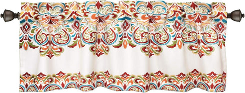 Lush Decor Clara Valance Paisley Damask Print Bohemian Style Single Curtain, 18” x 52”, Turquoise and Tangerine...