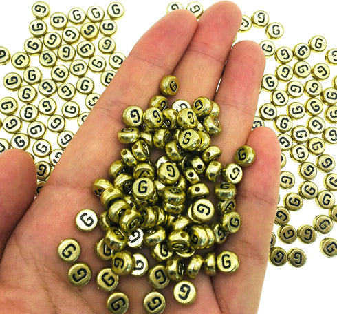 200Pcs Round Ancient Gold Letter G Beads,4x7mm Flat Letter-G Beads for Bracelets,Alphabet Beads for Jewelry Making DIY Necklaces Crafts Supply(Gol...