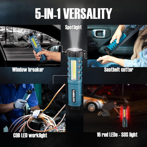 Multi-Function LED Work Light, Essential 5-in-1 Car Escape Tool, Life Saving Survival Kit: Seatbelt Cutter Hammer Breaker Worklight Flashlight Fla...
