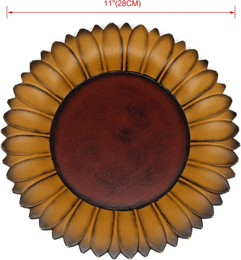 CVHOMEDECO. Sunflower Shape Plate Primitives Rustic Display Wooden Plate Home and Office Décor Art, 11 Inch (Mustard Plate Only)...