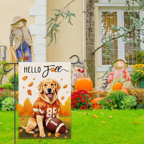 Football Fall Golden Retriever Garden Flag For Outside Welcome Burlap Flag Fall Decorations Outdoor Dog Thanksgiving Holiday Yard Flag 12×18 Inch ...