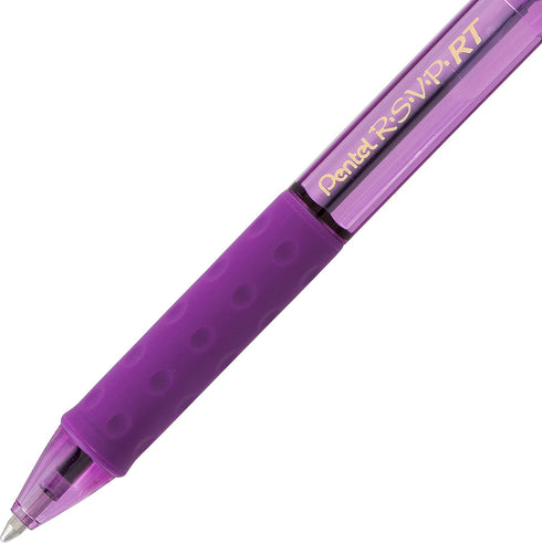 Pentel RSVP RT Colors Retractable Ballpoint Pen, (1.0mm) Medium Line, Barrel, Violet Ink, Box of 12 (BK93CRV-V)...