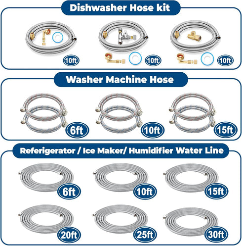 Stainless Steel Refrigerator Water Line - 10 FT PEX Inner Hose Ice Maker Water line,Food Grade Fridge Water Hose with 1/4 Inch Compression Connect...