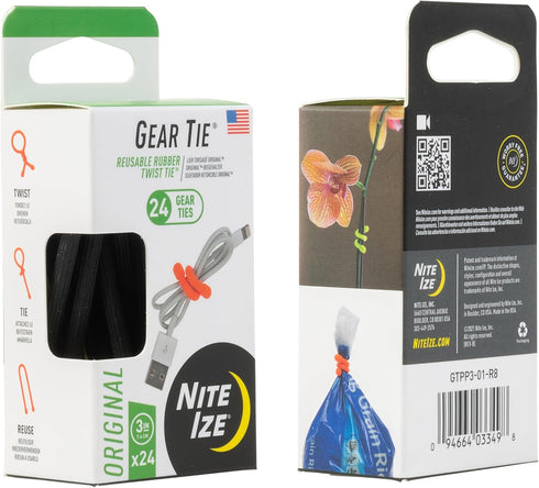 Nite Ize Original Gear Tie - 3-Inch Reusable Rubber Twist Tie - Reusable Gear Ties - Electric Cord Organizers - Twist Ties for Cords - Reusable Zi...