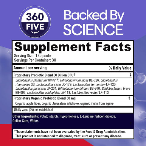 Adult Daily Probiotic Supplement for Women & Men, 30 Billion CFU, 10 Strains, Organic Prebiotic Fibers, Digestive & Immune Health, Occasional Cons...