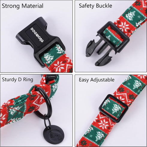 DOGWONG Christmas Cotton Dog Collar, Red Green Stripe Christmas Dog Collar Durable Soft Fabric Pet Dog Collar Cute Red Puppy Necklace for Small Me...