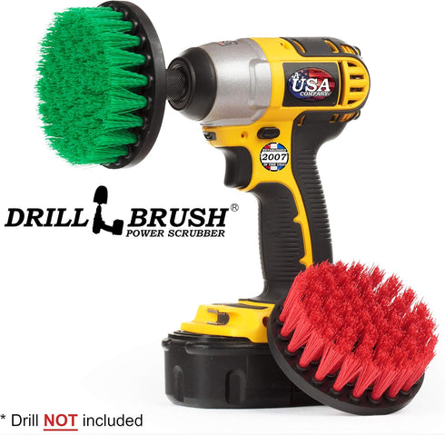 Drill Brush - Indoor/Outdoor Medium and Stiff 4-inch Round - Spin Brush - Combo Kit - Cleaning Supplies - Stove, Oven, Sink - Grout Cleaner - Outd...
