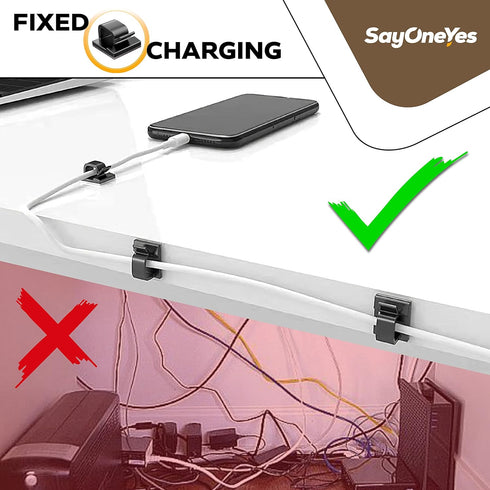50 pcs Self Adhesive Cable Clips - Desk Cable Management Clips with Strong Adhesive Tapes – Wire Clips Cord Organizer for Home, Office and Car (Bl...