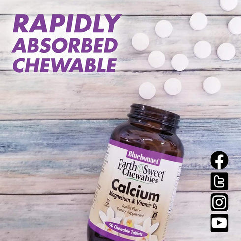 Bluebonnet Nutrition Calcium Magnesium Plus Vitamin D3 Earthsweet, Bone Health & Muscle Relaxation, Soy-Free, Gluten-Free, Kosher Certified, Dairy...