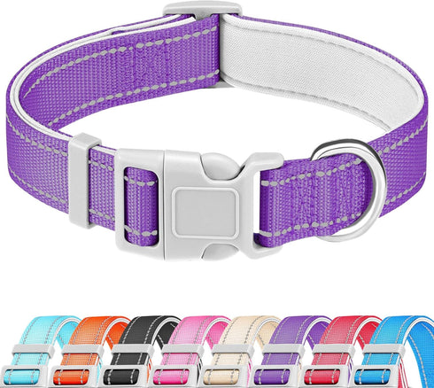 Reflective Dog Collar,Soft Neoprene Padded Breathable Nylon Pet Collar Adjustable for Large Dogs, Purple, Large...