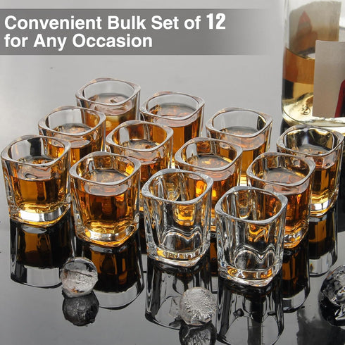 Ruckae 12 Pack 2 OZ Shot Glasses Set Clear Shot Glasses Bulk with Heavy Base Bar Square Glass Shot Cups for Vodka Tequila Whiskey Liquor...
