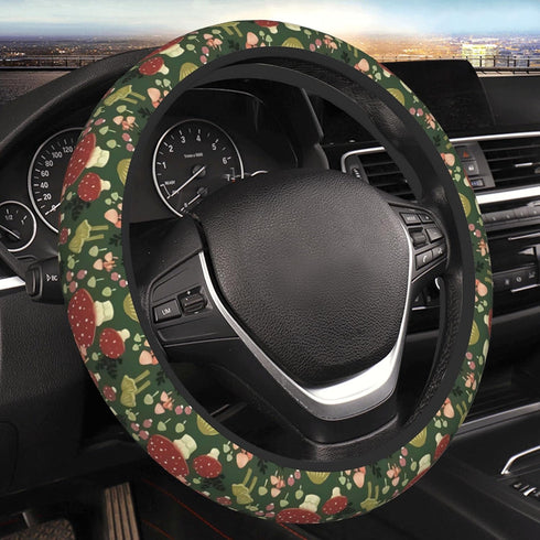 Green Mushrooms Steering Wheel Cover for Women Men Girls, Universal 15 Inch Anti Slip Steering Wheel Protector Car Accessories Interior for Auto T...