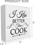 5 x 5" I Kiss Better Than I Cook White Wood Block Plaque Box Signs, fit Kitchen Cooking Wood Box Sign, Home Living Room Trestle Table Decoration -...