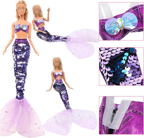 ENOCHT 17 PCS 11.5 Inch Girl Dolls Summer Clothes and Accessories 1 Sequin Mermaid Swimsuit 5 Swimwears 2 Outfits 3 Slippers 6 Accessories Hat Gla...
