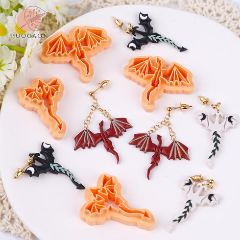 Puocaon Dragon Polymer Clay Cutters - 4 Pcs Dragon Clay Cutters for Polymer Clay Earrings Jewelry, Legendary Creature Animal Clay Cutters for Poly...