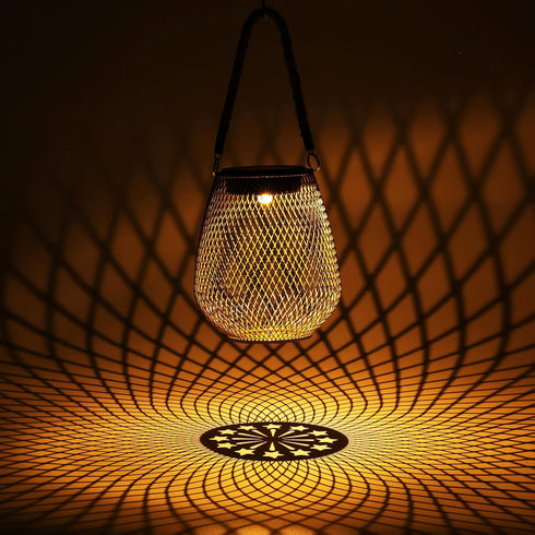 Cooo Solar Lanterns Outdoor Waterproof Hanging Metal Light 1 Pack with Handle, Outdoor Table Lamp Warm White Gardern Lanterns Lights Star Design L...