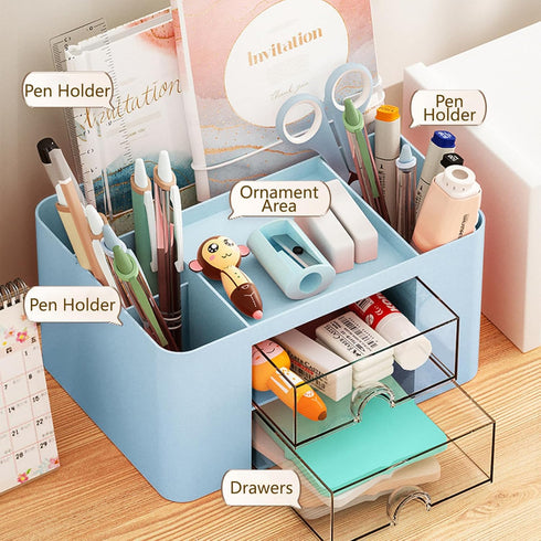 Desk Organizer,Multi-Functional Item of Stationery,Desk Organizers and Accessories desk with 5 Compartments (Blue)...