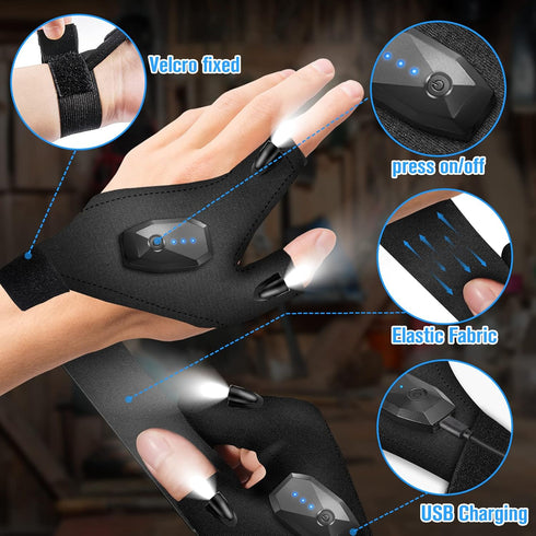 Hinshark Gifts for Men, LED Flashlight Gloves Rechargeable, Cool Tools Gadgets for Men, Birthday Gifts for Dad, Men, Him, Boyfriend, Husband, Uniq...