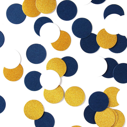 Navy Blue White Gold Confetti Birthday Decorations for Boys Glitter Paper decor Sprinkles Biodegradable Table Confetti Round for Graduation Weddin...