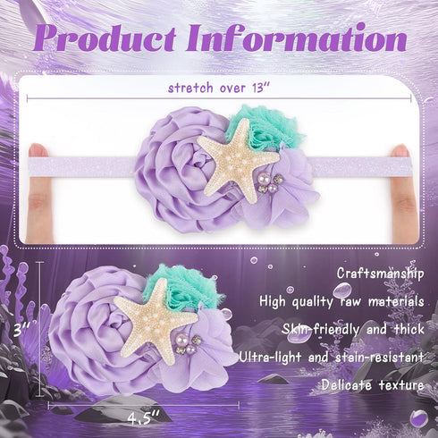 YanJie Mermaid Headbands Baby Girl Bows Starfish Baby Girl Hair Accessories for Party Lavender Headbands Newborn Bows Aqua Glitter Mermaid Accesso...