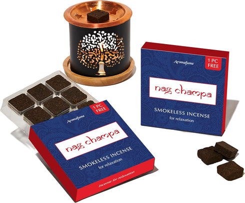 Nag Champa Incense Bricks (2 x 9 Bricks) & Tree of Life Exotic Incense Burner by Aromafume | Made with Sandalwood, Jasmine, Ylang Ylang & Champa F...