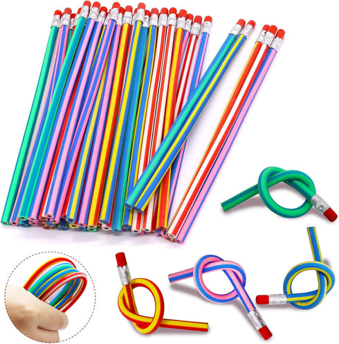 40 Pcs 7 Inch Flexible Pencils,Soft Novelty Pencil,Multi Colored Striped Soft Pencil with Eraser for Valentine's Day,Children Kids Gift School Fun...