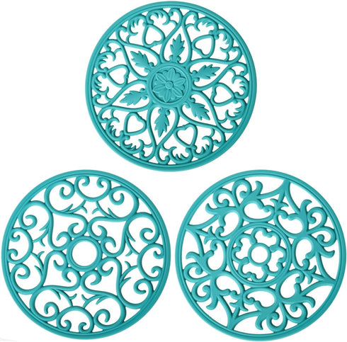 Teal Trivets for Hot Dishes, Silicone Hot Pads for Kitchen, Silicone Trivets for Hot Pots and Pans, Countertop and Tabletop Trivet Mat, Multi Use ...