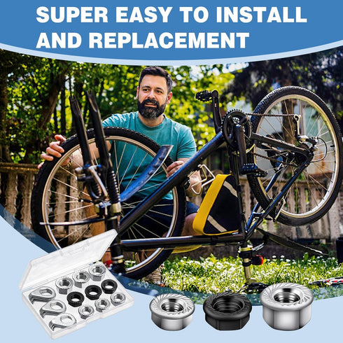 Zacro 18pcs Bike Wheel Axle Nut and Bicycle Hub Safety Washer Kit, M8 M9.5 M10 Bicycle Hub Flanged Axle Nuts, Bike Parts Accessories for Front and...
