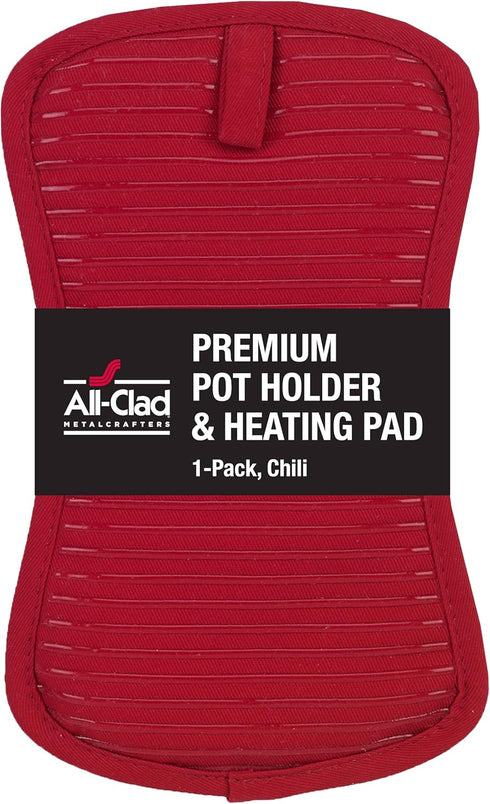All-Clad Premium Pot Holder & Heating Pad, (1-Pack) Heat Resistant to 500 Degrees, 100% Cotton 10"x6.25" for Kitchen and Barbeque, Chili Red...