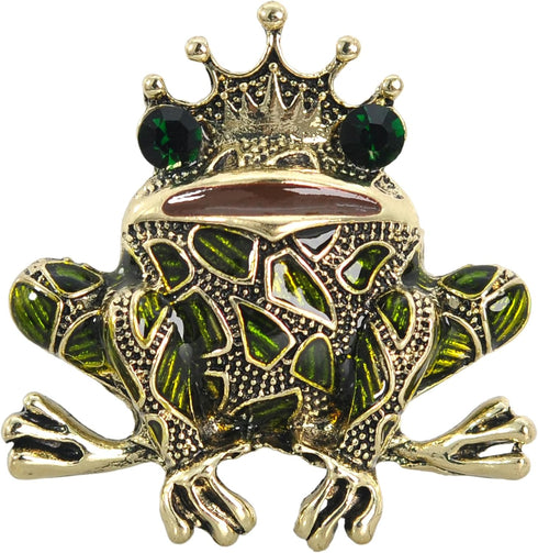 Gyn&Joy Gold Tone Peridot Green Colored Rhinestone Crystal Frog Brooch Pin BZ099...
