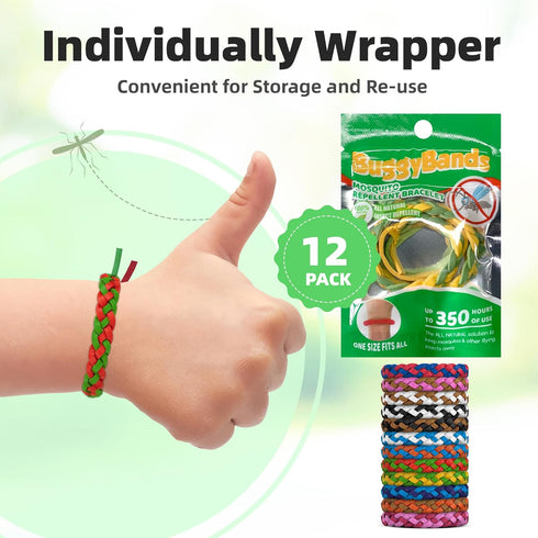 12 Pack Mosquito Repellent Bracelets, DEET-Free, Individually Wrapped PU Leather Insect & Bug Repellent Wrist Bands for Kids & Adults...