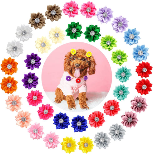 40Pcs Puppy Yorkie Dog Hair Bows Flower with Rubber Band,Pet Small Dog Girl Flower Christmas Hair Topknot Bowknot Hair Accessories Pet Grooming fo...