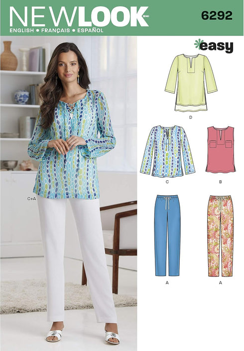 New Look Sewing Pattern 6292: Misses' Tunic or Top and Pull-on Pants, Size A, White...